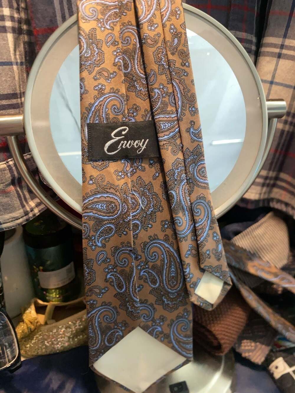 Envoy Brown and Light Blue Paisley Pattern Necktie